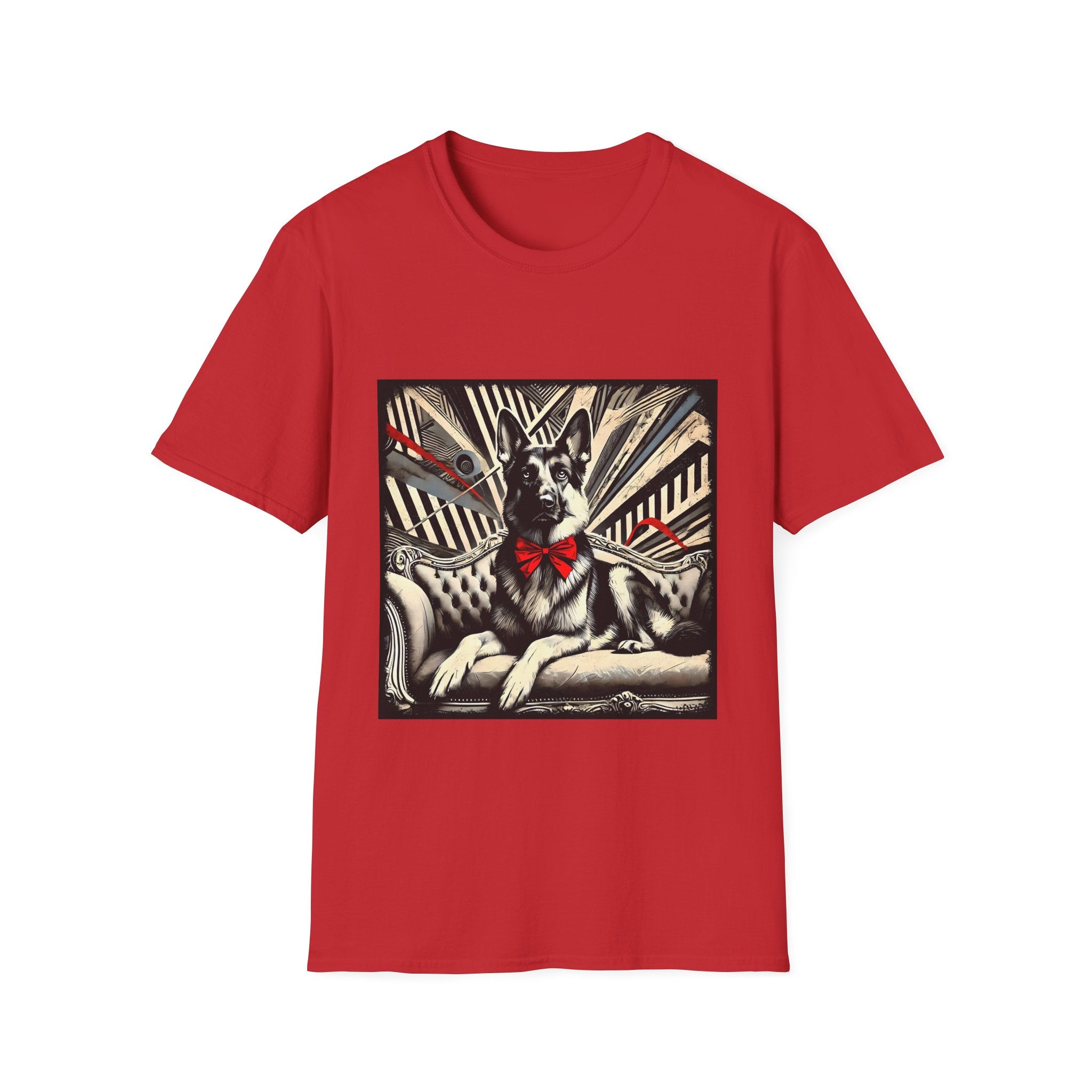 German Shepherd B&W Red Bow | Unisex Dog T-Shirt