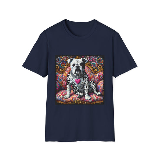 Bulldog Love Swirl design dog lover unisex t-shirt in navy