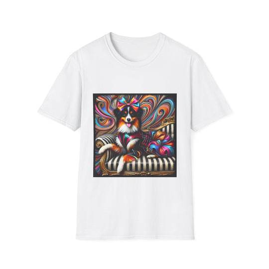 Australian Shepherd Bold Glam Rocker design dog lover unisex t-shirt in white