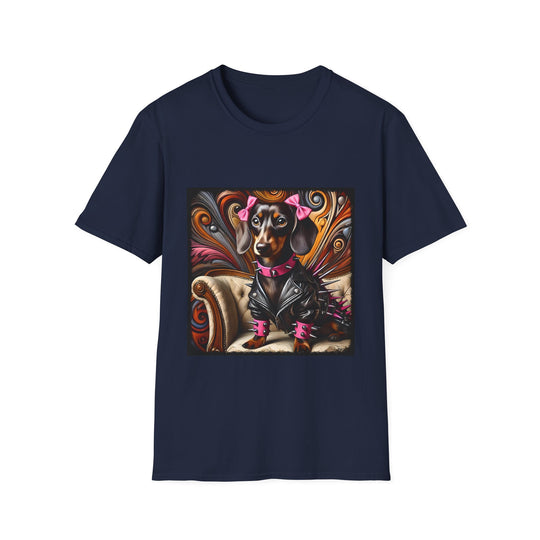Dachshund Edgy Rocker Unisex Dog T-Shirt unisex t-shirt in navy