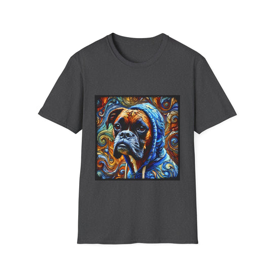 Boxer Blue Hoodie Swirl design dog lover unisex t-shirt in dark heather