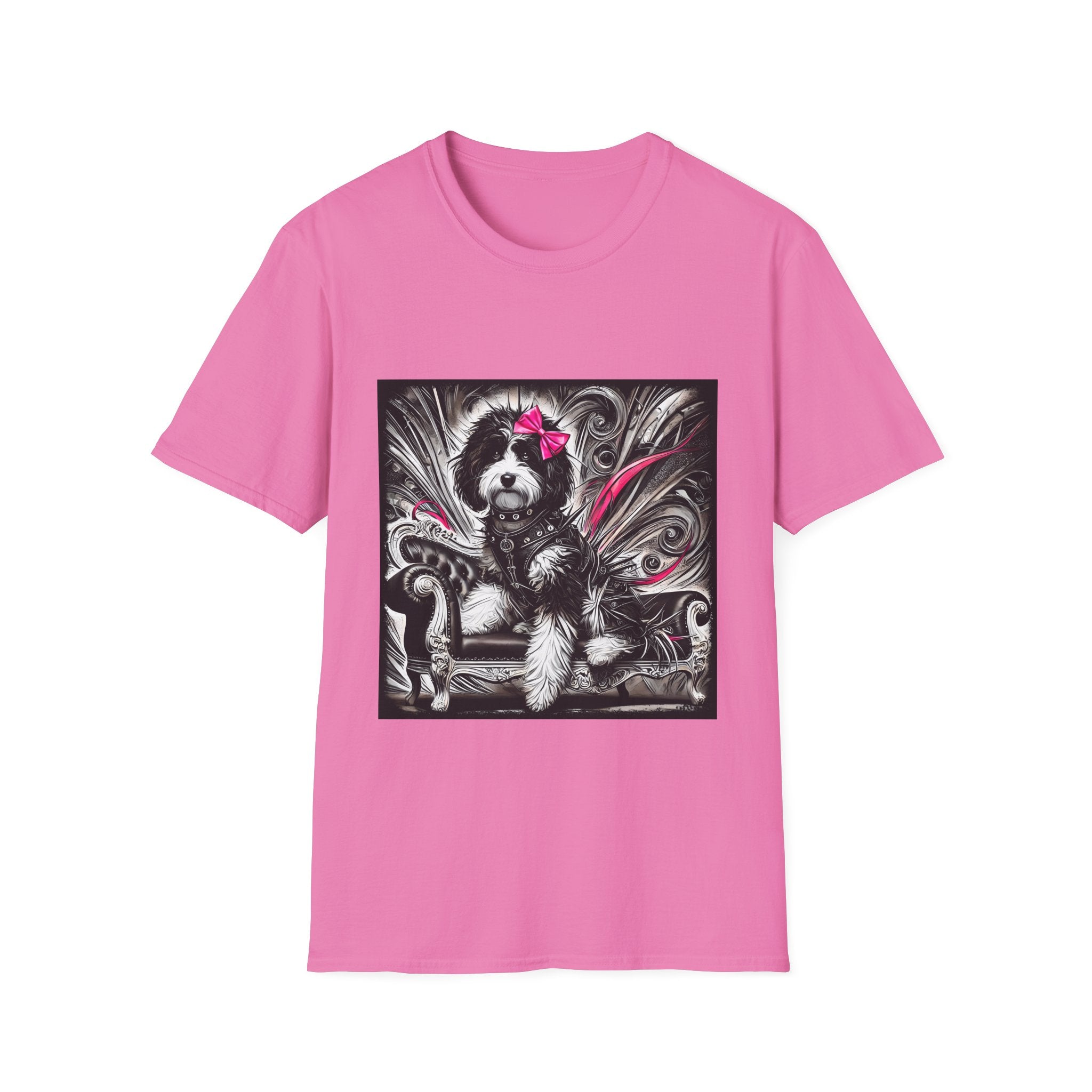 Bernedoodle B&W Pink Bold Rocker | Unisex Dog T-Shirt