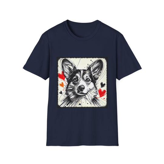 Pembroke Welsh Corgi Bold Heart Sketch design dog lover unisex t-shirt in navy
