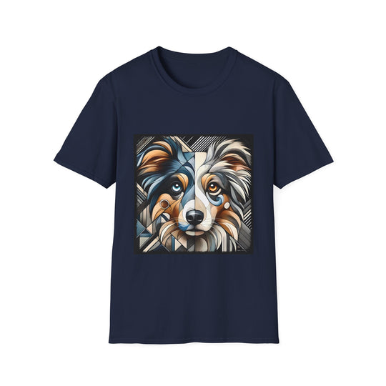 Miniature American Shepherd Merle Geometric design dog lover unisex t-shirt in navy