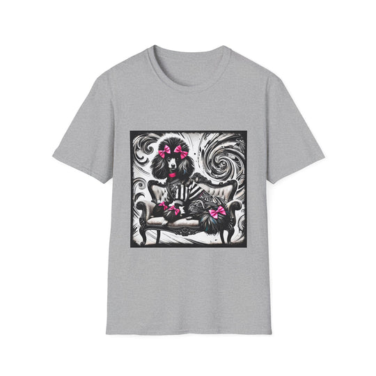 Poodle B&W Pink Bow Rocker design dog lover unisex t-shirt in sport grey