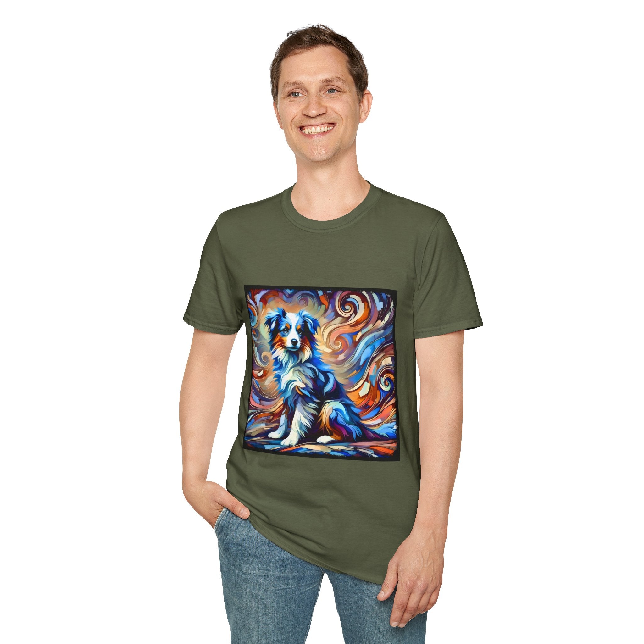 Miniature American Shepherd Blue Merle Swirl | Unisex Softstyle T-Shirt