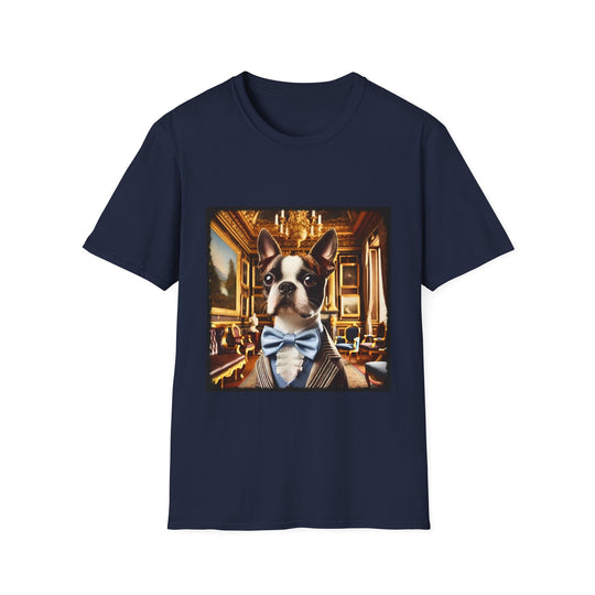 Boston Terrier Rich Rougue design dog lover unisex t-shirt in navy