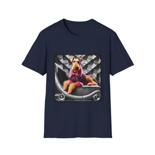 Airedale Terrier Pink Star design dog lover unisex t-shirt in navy