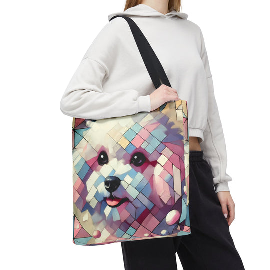 Bichon Frise Tote Bag Pastel Geometric Dog Lover Gift tote bag in black