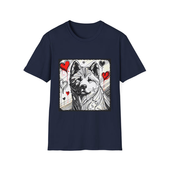 Akita Bold Heart Sketch design dog lover unisex t-shirt in navy