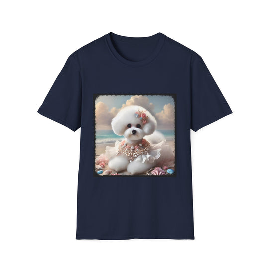 Bichon Frise Beach Beauty design dog lover unisex t-shirt in navy