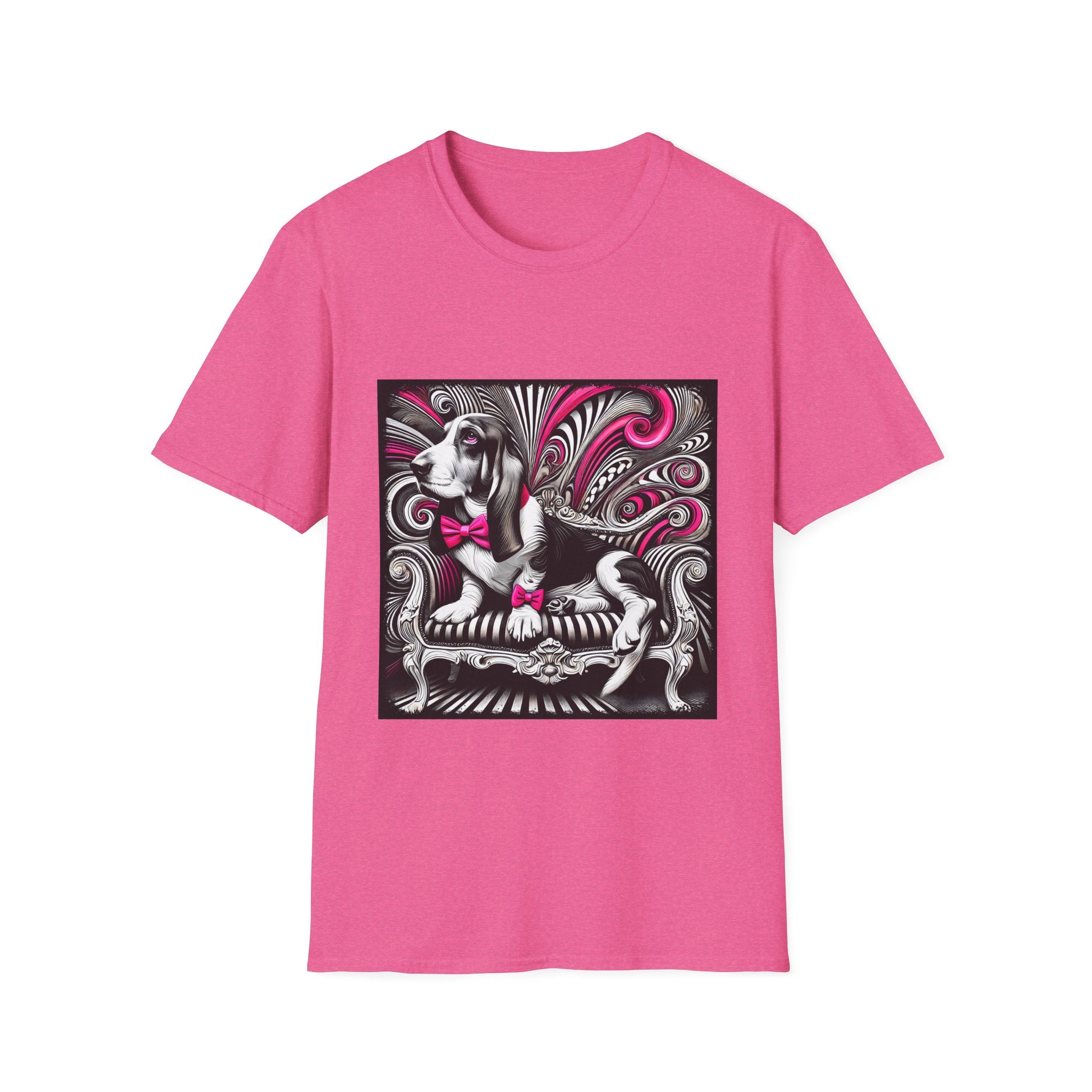 Basset Hound B&W Pink Bow Bold | Unisex Dog T-Shirt