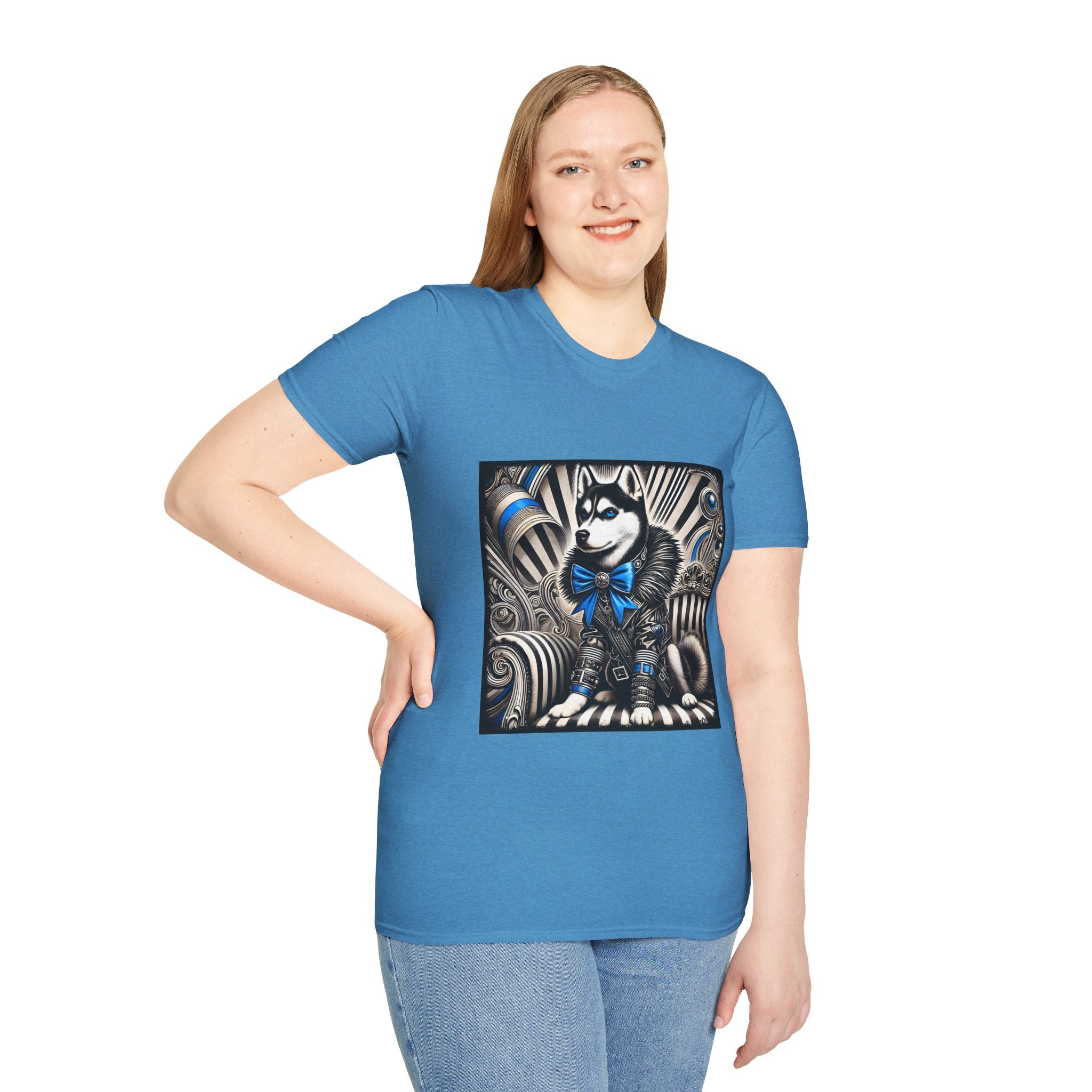 Siberian Husky B&W Blue Bow | Unisex Dog T-Shirt