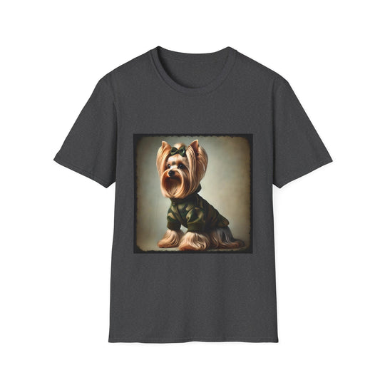 Yorkshire Terrier Green Camo Cutie design dog lover unisex t-shirt in dark heather