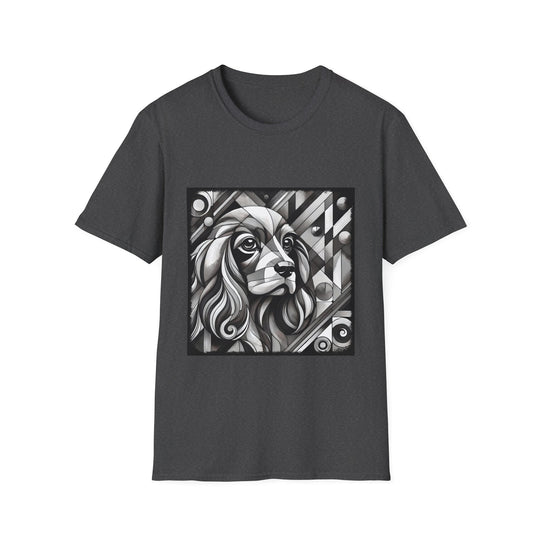 Cocker Spaniel B&W Bold Geometric design dog lover unisex t-shirt in dark heather
