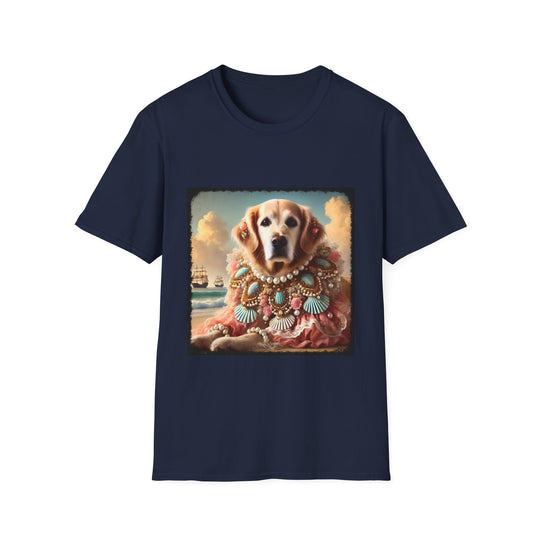 Golden Retriever Beach Babe design dog lover unisex t-shirt in navy
