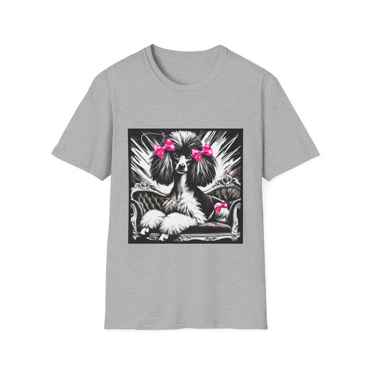 Poodle B&W Pink Bow Bold design dog lover unisex t-shirt in sport grey