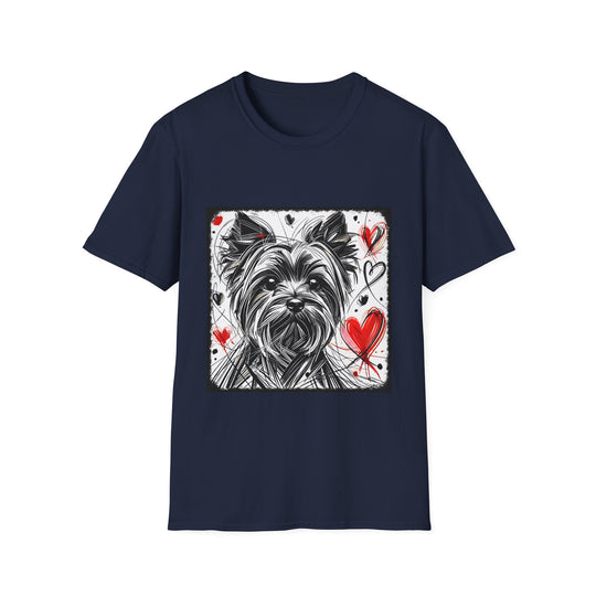 Yorkshire Terrier Bold Heart Sketch design dog lover unisex t-shirt in navy