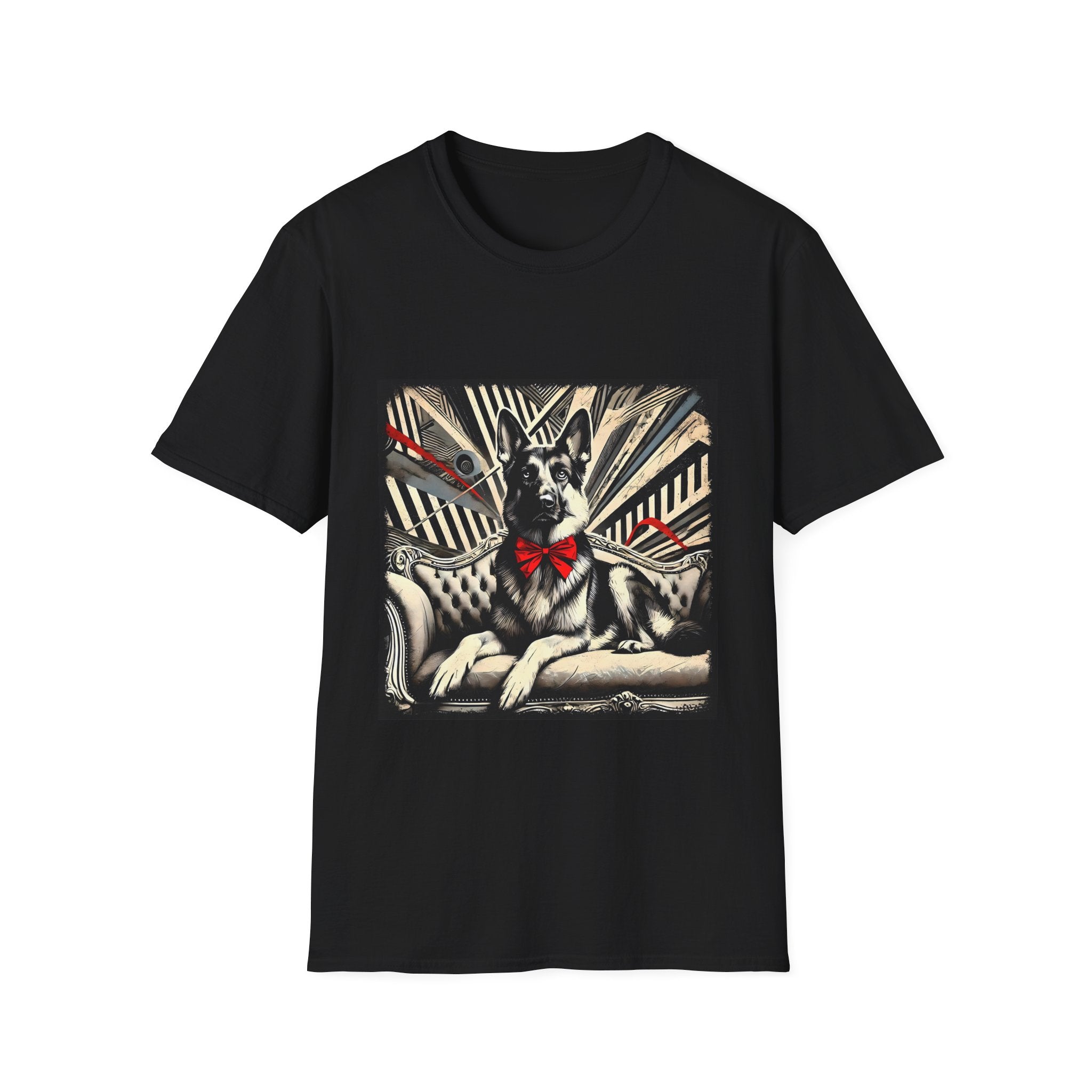 German Shepherd B&W Red Bow | Unisex Dog T-Shirt