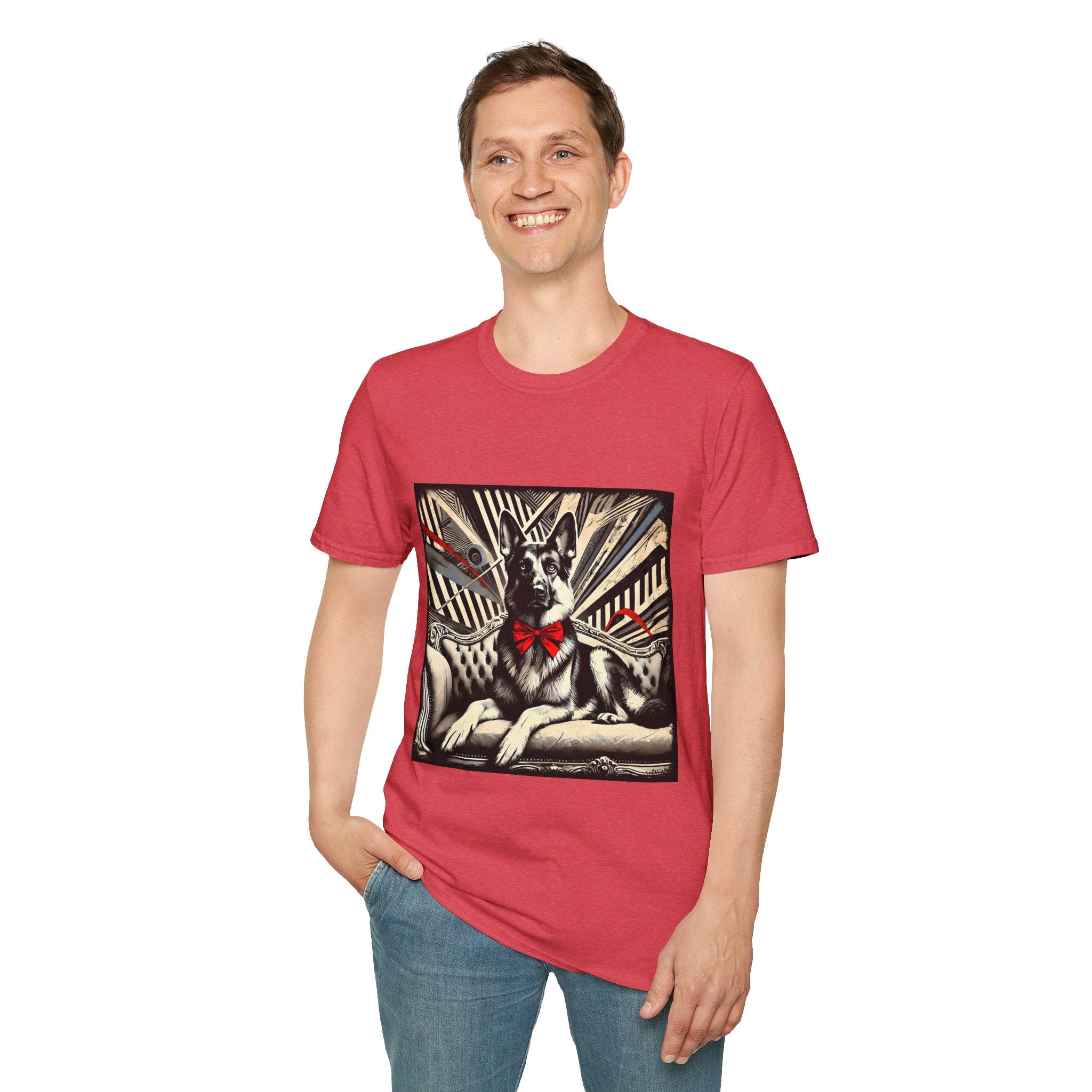 German Shepherd B&W Red Bow | Unisex Dog T-Shirt