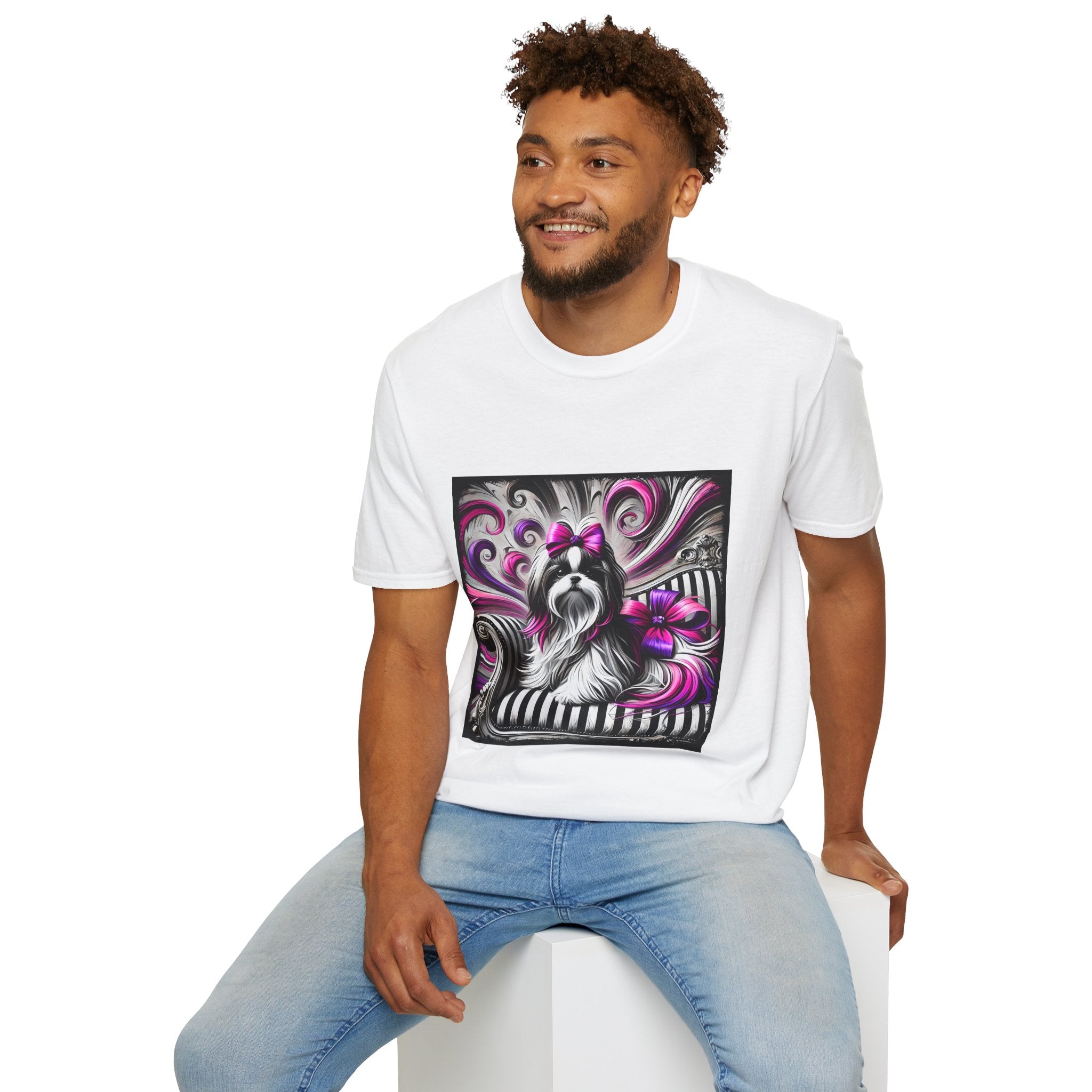 Shih Tzu B&W Pink Bow | Unisex Dog T-Shirt