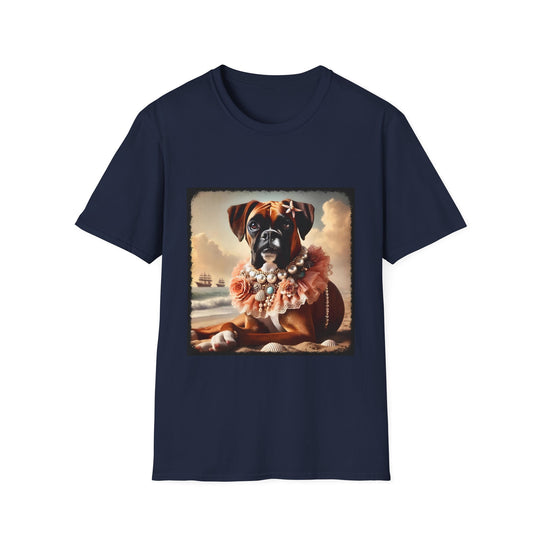Boxer Beach Dreamer design dog lover unisex t-shirt in navy