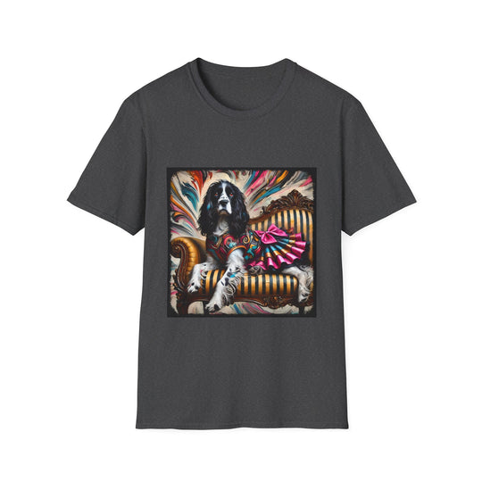 English Springer Spaniel Rebel Rocker design dog lover unisex t-shirt in dark heather