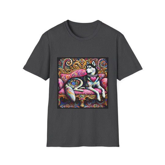Siberian Husky Love Swirl design dog lover unisex t-shirt in dark heather