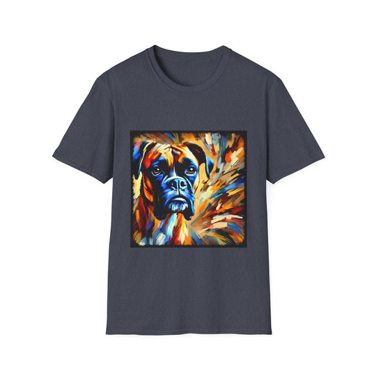 Boxer Sunburst Swirl design dog lover unisex t-shirt in heather navy