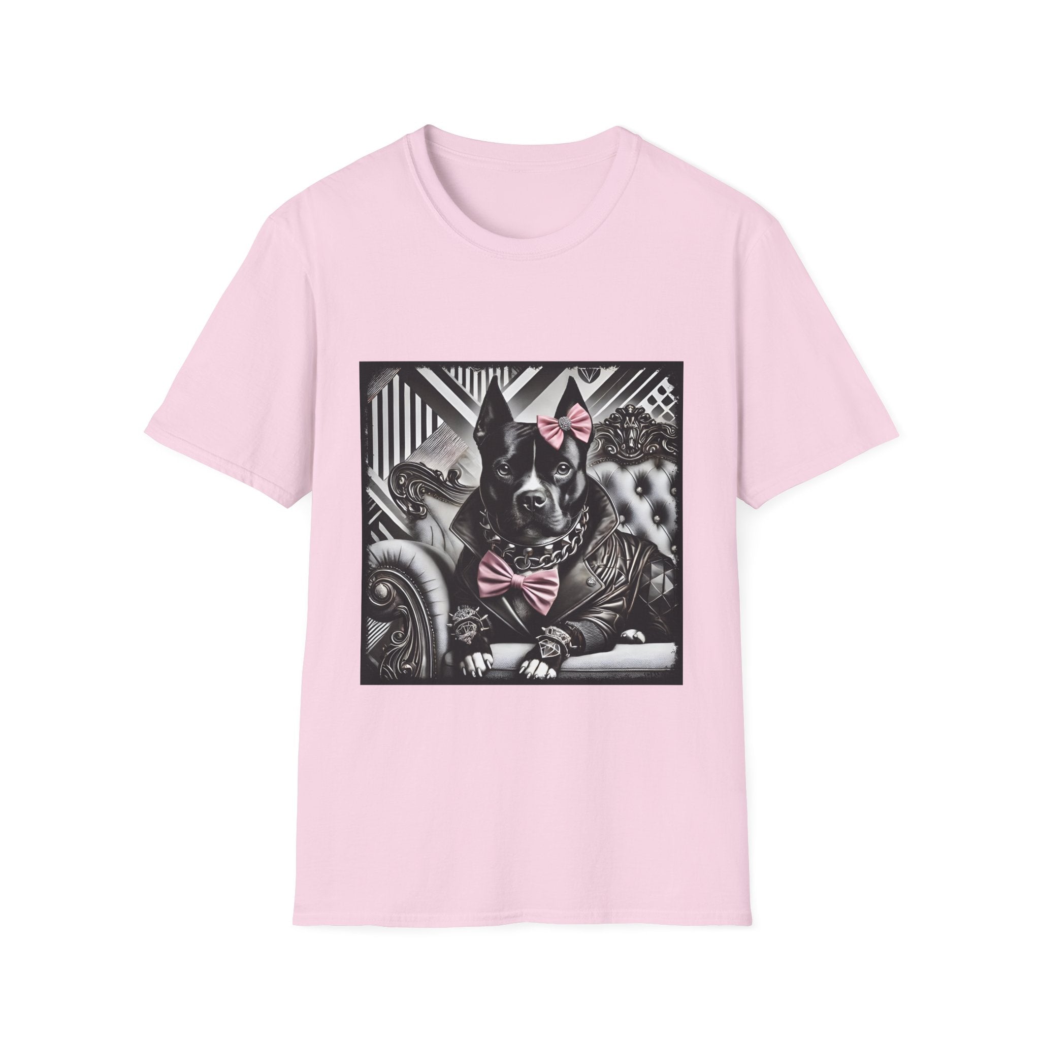 American Pit Bull Terrier Shirt | B&W Pink Bow Rocker Dog Lover Tee