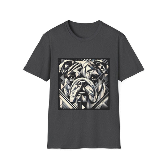 Bulldog B&W Geometric design dog lover unisex t-shirt in dark heather