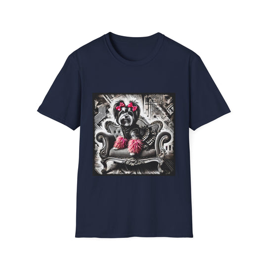 Havanese B&W Cutie design dog lover unisex t-shirt in navy