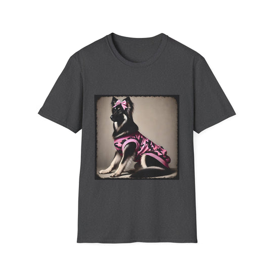 German Shepherd Pink Camo Cutie design dog lover unisex t-shirt in dark heather