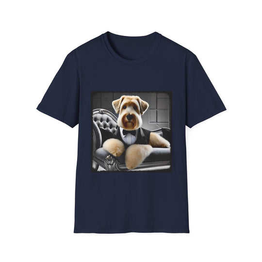 Wheaten Terrier Mister Fetch design dog lover unisex t-shirt in navy