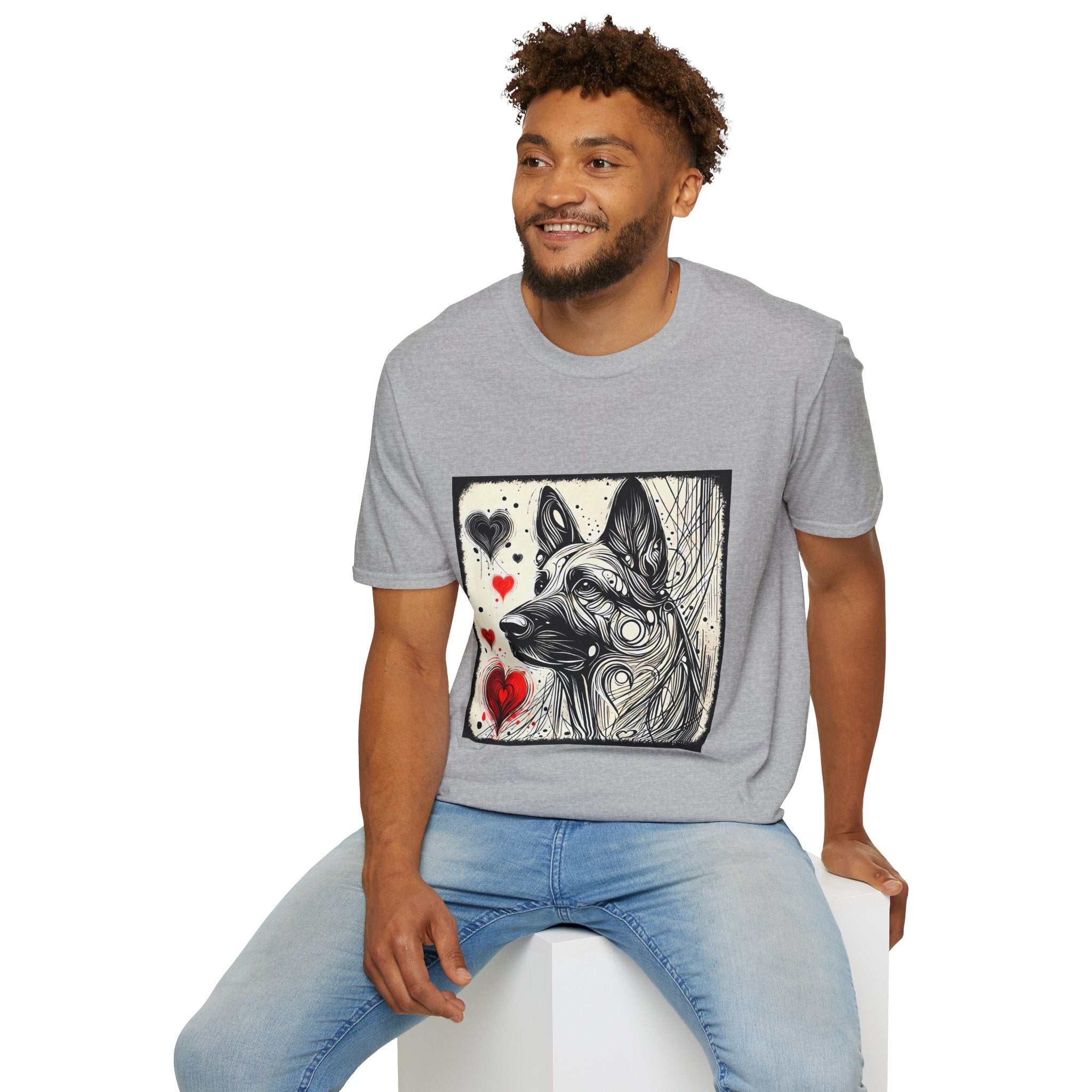 German Shepherd Bold Heart Sketch | Unisex Dog T-Shirt