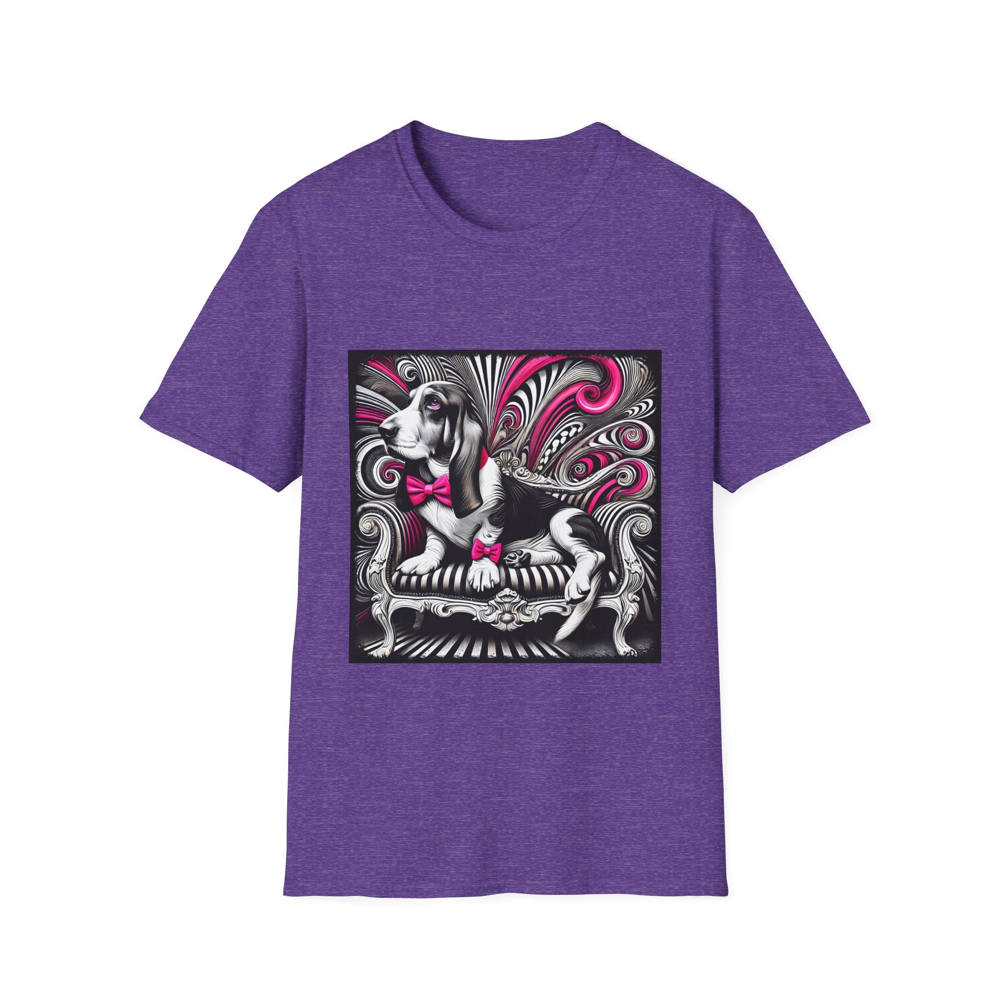 Basset Hound B&W Pink Bow Bold | Unisex Dog T-Shirt