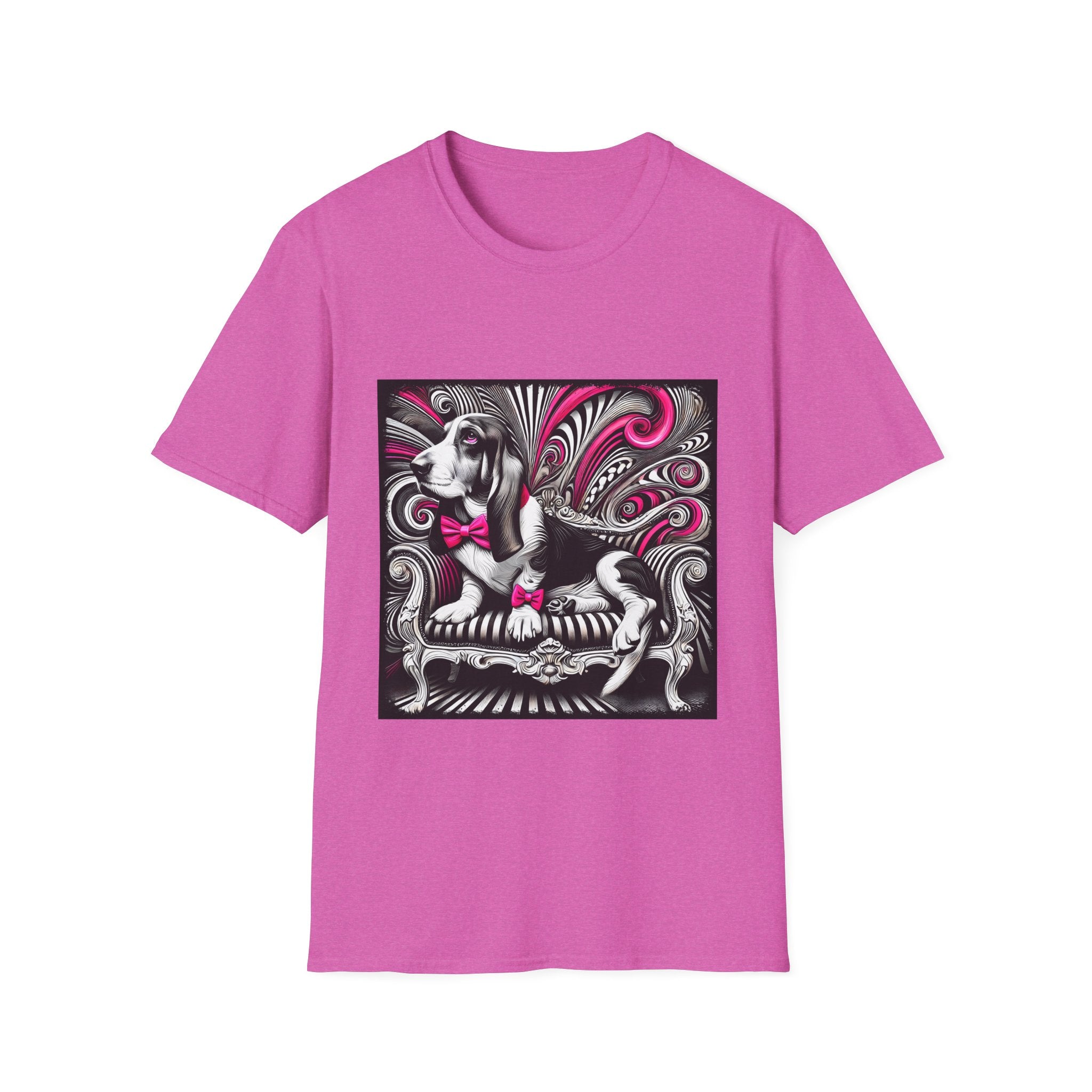 Basset Hound B&W Pink Bow Bold | Unisex Dog T-Shirt