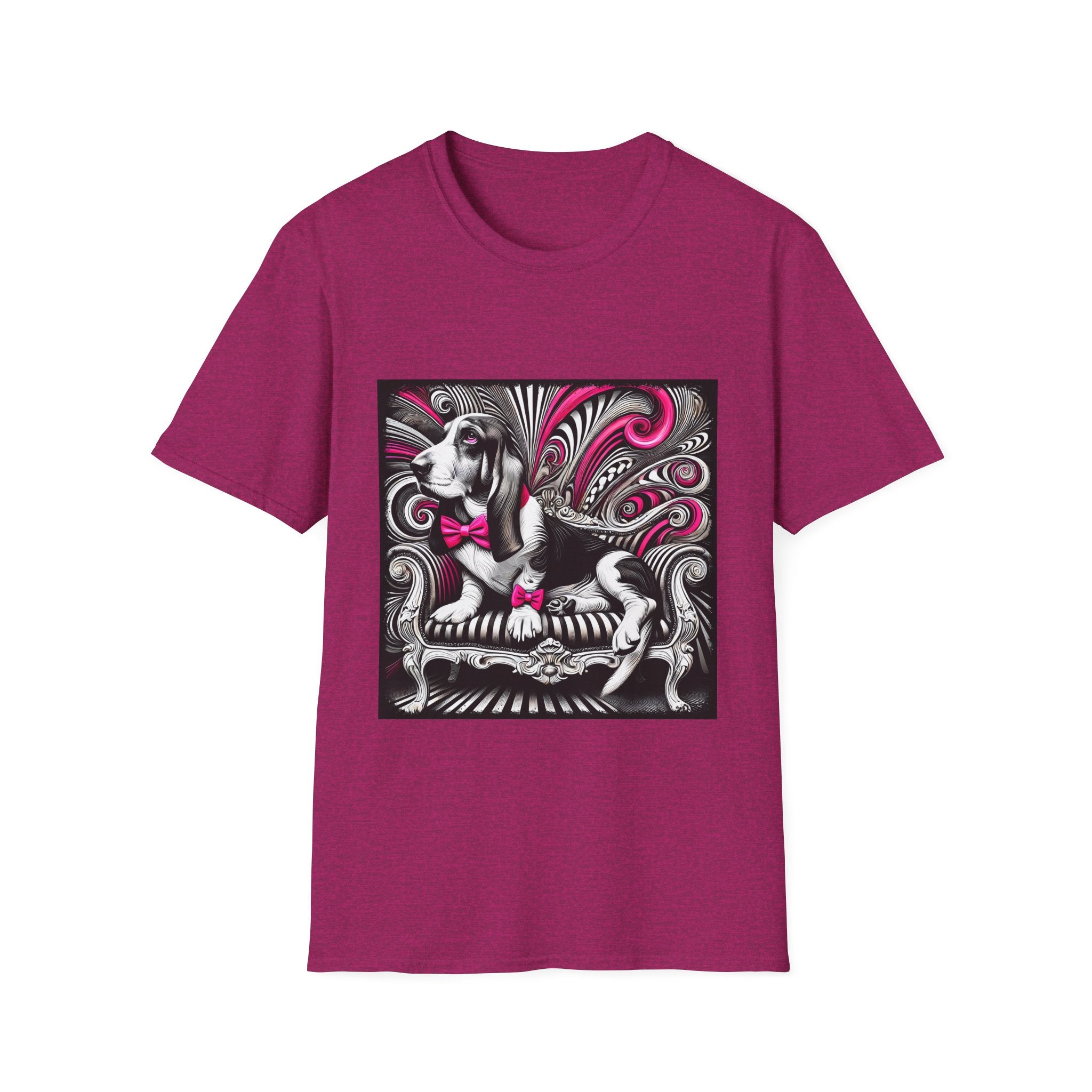 Basset Hound B&W Pink Bow Bold | Unisex Dog T-Shirt