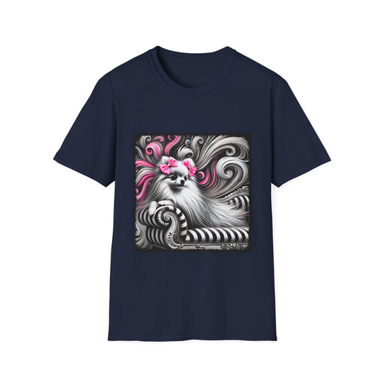 Pomeranian B&W Pink Bows design dog lover unisex t-shirt in navy