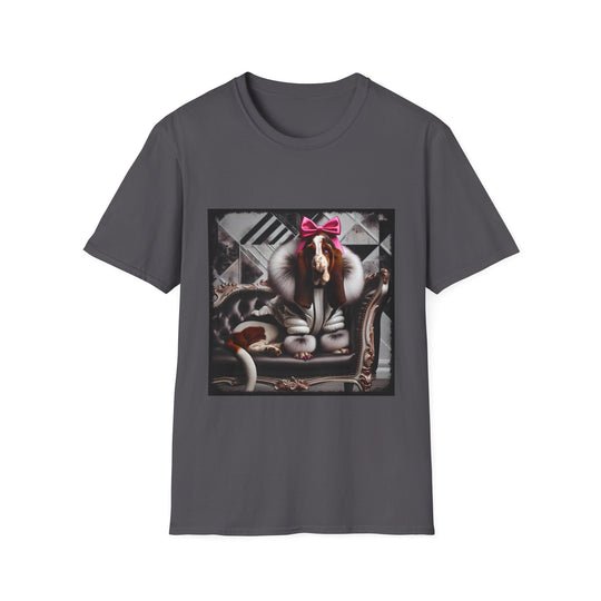 Basset Hound Fashionista design dog lover unisex t-shirt in charcoal