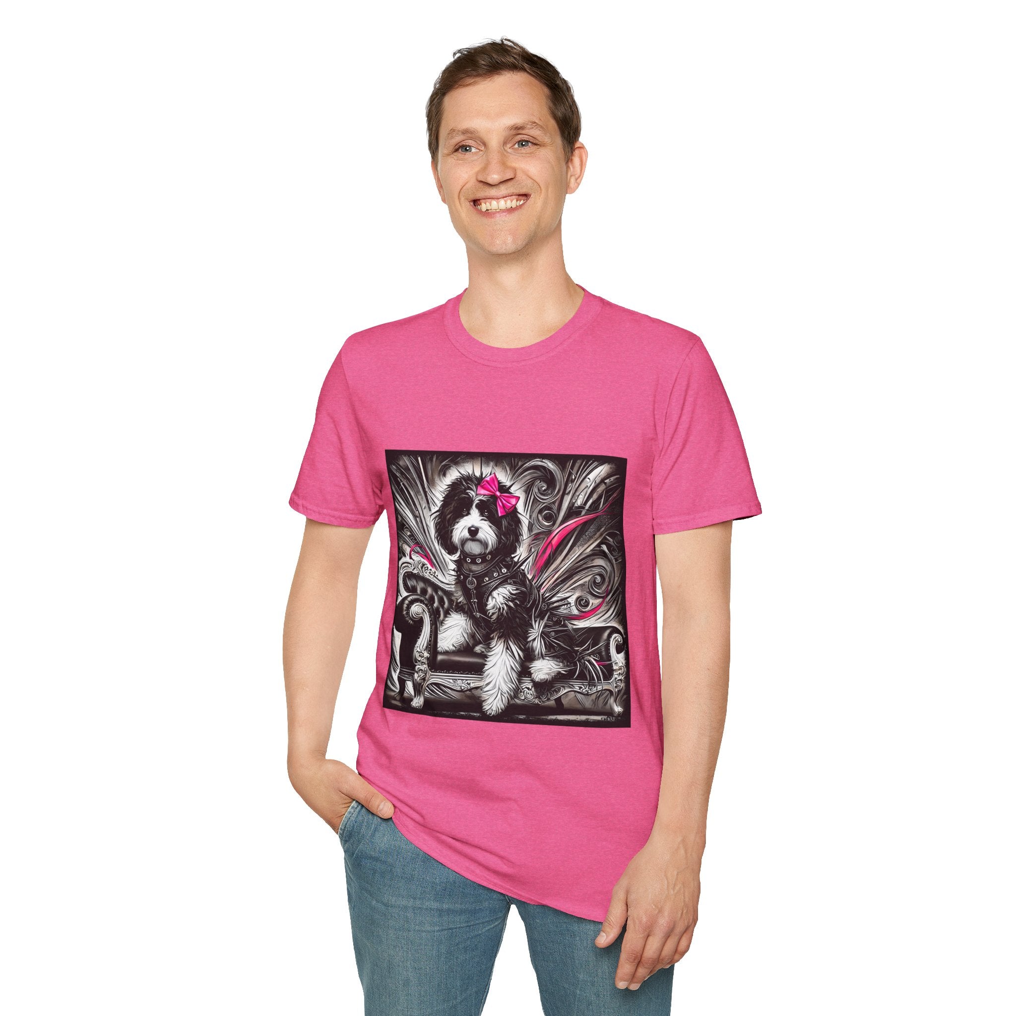 Bernedoodle B&W Pink Bold Rocker | Unisex Dog T-Shirt