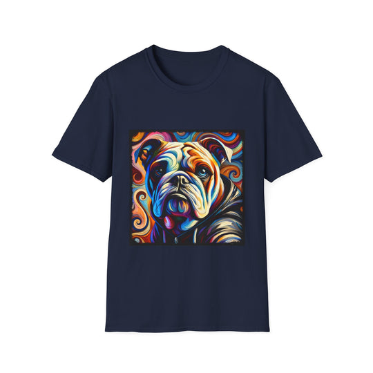 Bulldog Relaxed Swirl design dog lover unisex t-shirt in navy