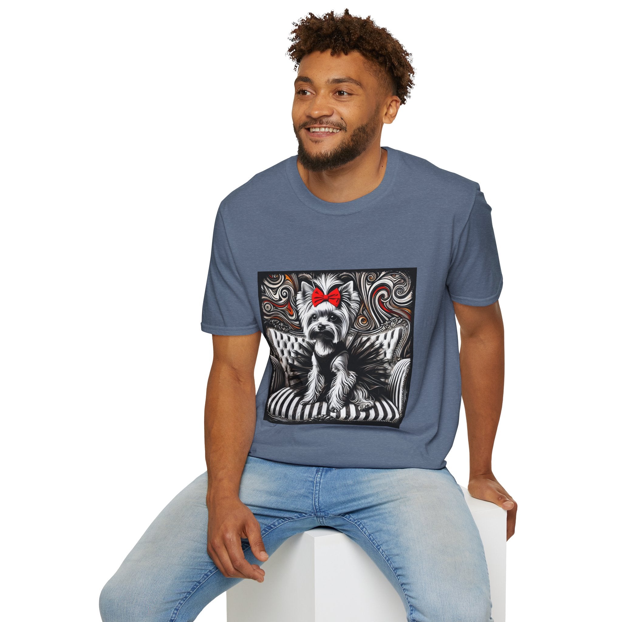 Yorkshire Terrier B&W Red Bow Bold | Unisex Dog T-Shirt