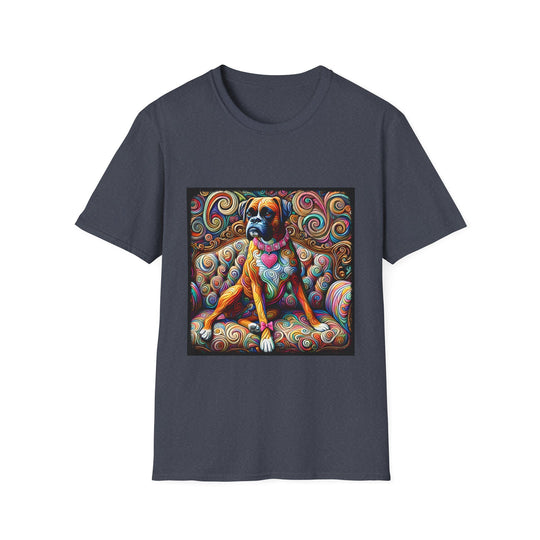 Boxer Love Swirl design dog lover unisex t-shirt in heather navy