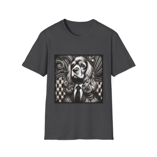 Cocker Spaniel B&W Gentleman design dog lover unisex t-shirt in dark heather