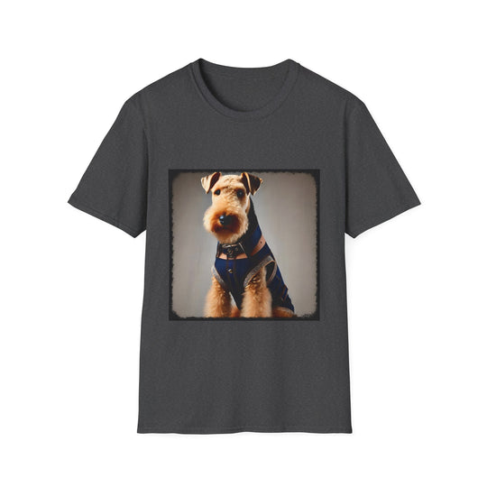 Airedale Terrier Denim Doll design dog lover unisex t-shirt in dark heather