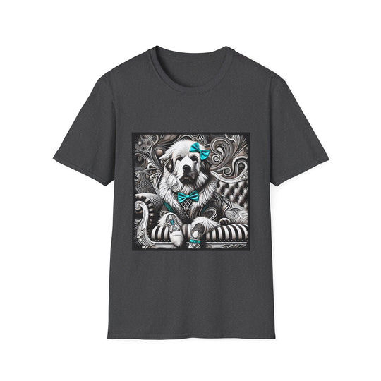 Great Pyrenees B&W Turquoise Bow design dog lover unisex t-shirt in dark heather