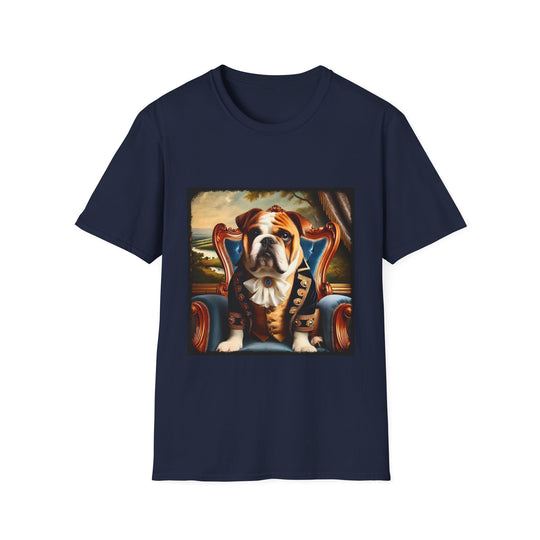 Bulldog Bougie Baron design dog lover unisex t-shirt in navy