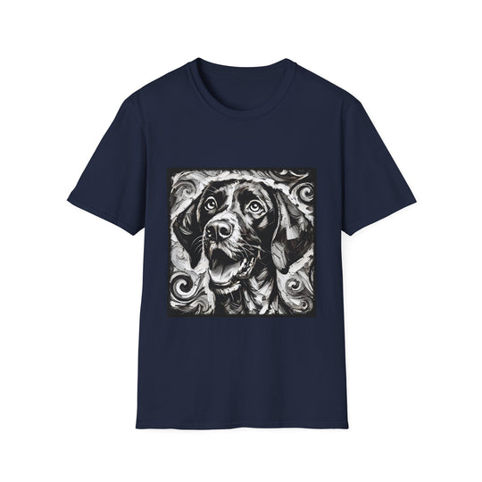 German Shorthaired Pointer B&W Happy Swirl design dog lover unisex t-shirt in navy