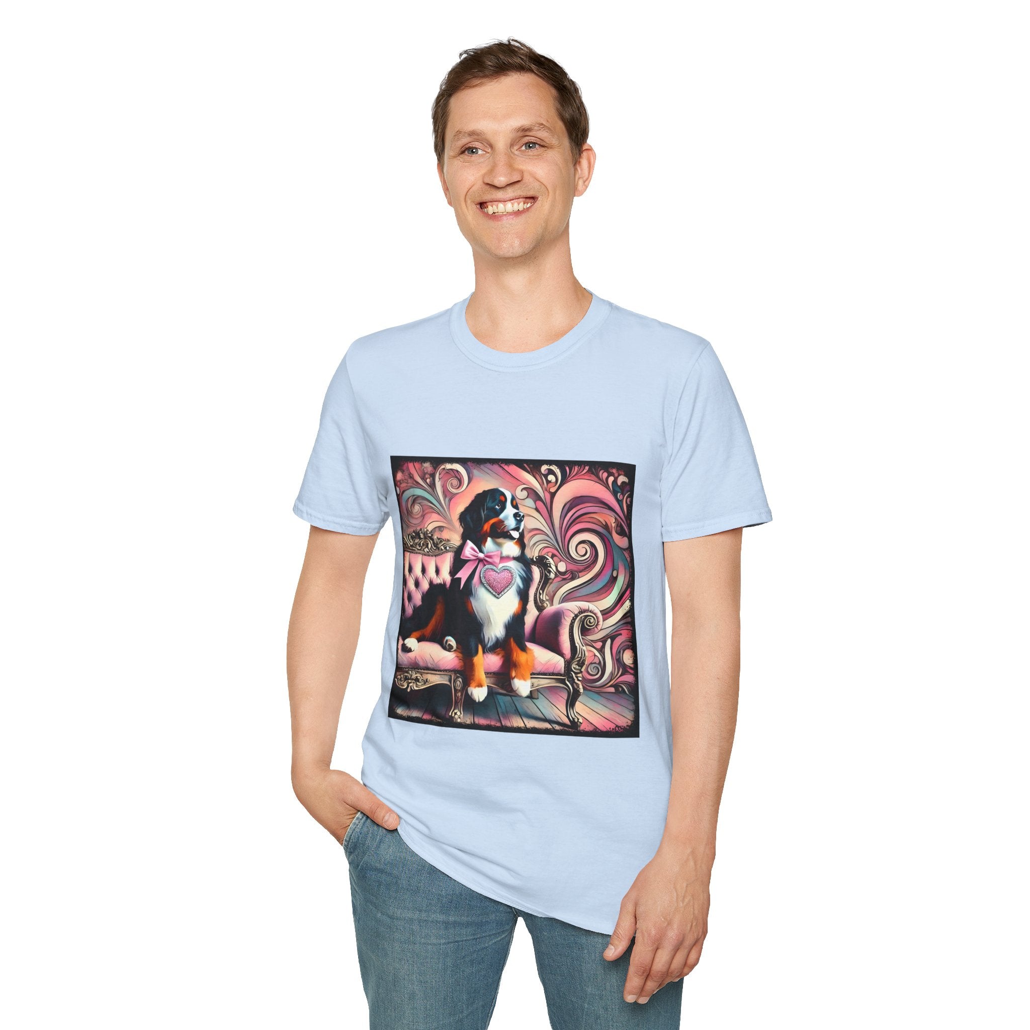 Bernese Mountain Dog Pink Swirl | Unisex Dog T-Shirt